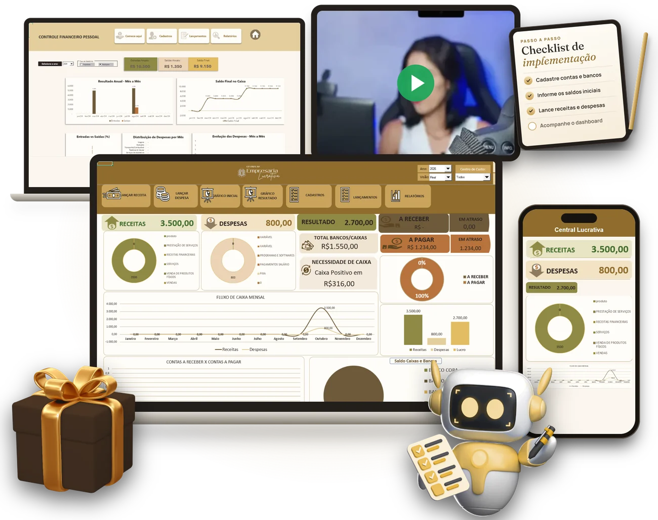 Tudo o que vem na Central: sistema, controle pessoal, aulas, checklist, celular, agente de IA e bônus